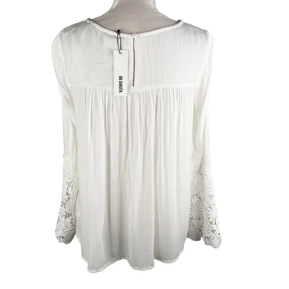 BB Dakota Steve Madden Zanna Top Ivory White Lace Bell Sleeves Small New